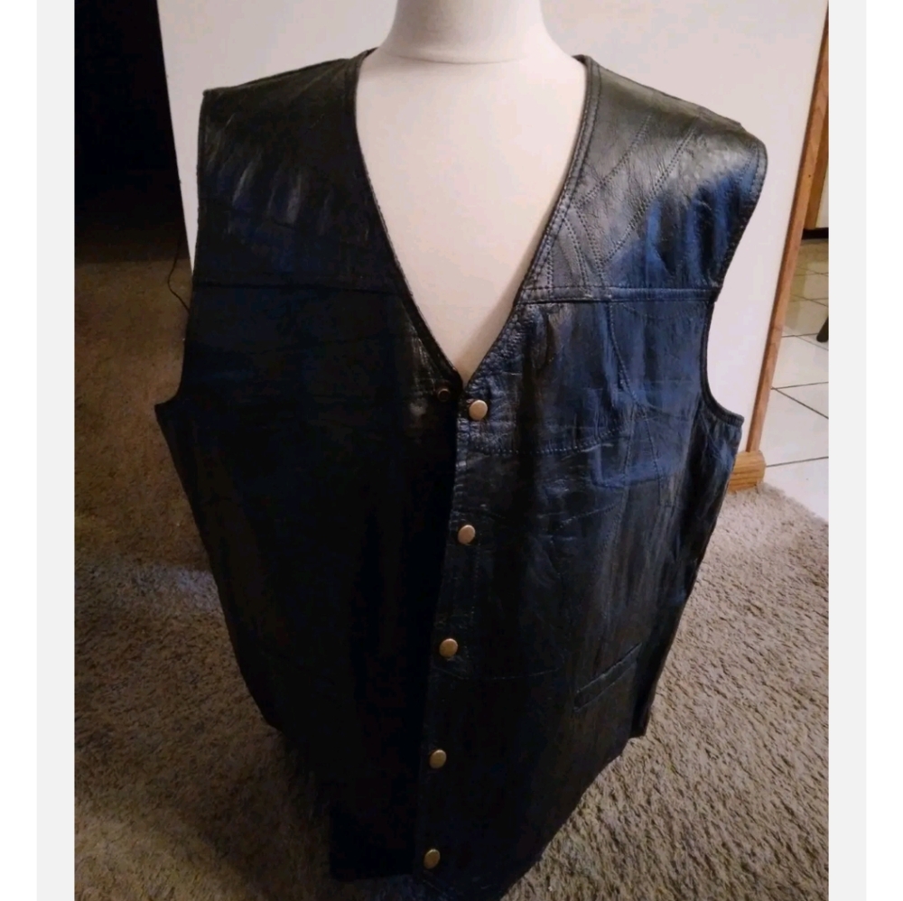Giovanni Navarre Black Leather Vest Men's 3XL New W/Tags